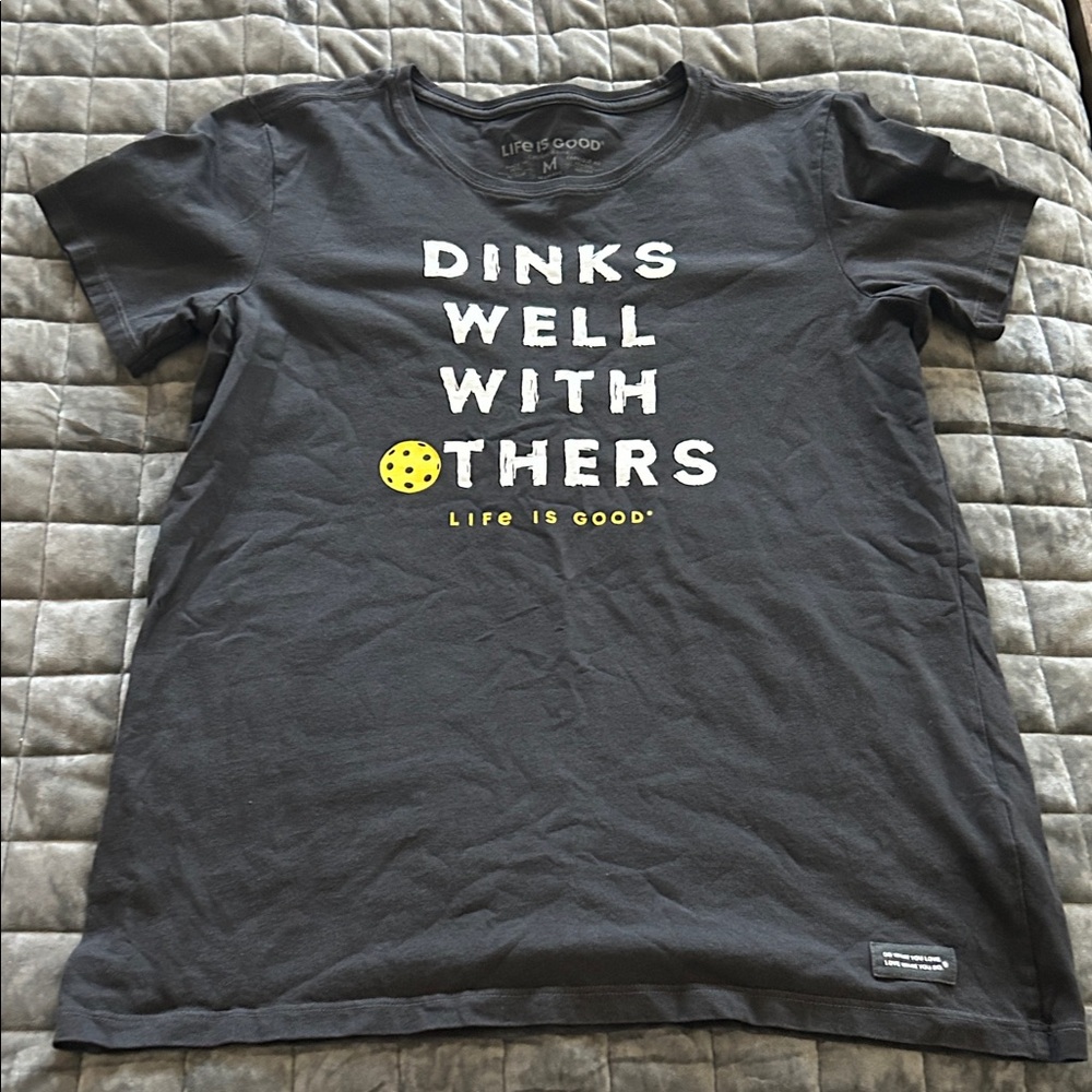 Life Is Good Pickleball Women's Black Tee with Yellow Print So nice